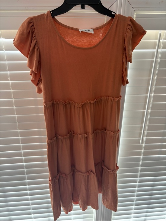 Zenana Outfitters Dresses & Skirts - Zenana Outfitters Rust Tiered Ruffle Sleeve Dress